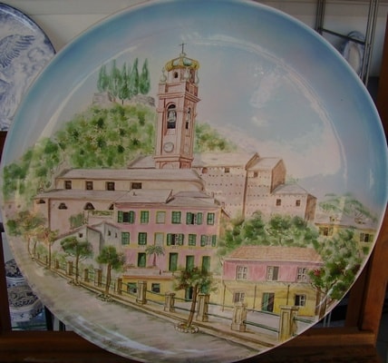 Albisola ceramics Art - Plate in majolica with view of St Nicolas Church